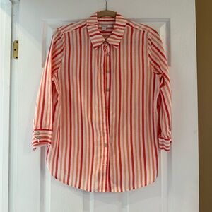 Chico's Orange and White Striped Linen Shirt Chico’s size 1 - US size 8